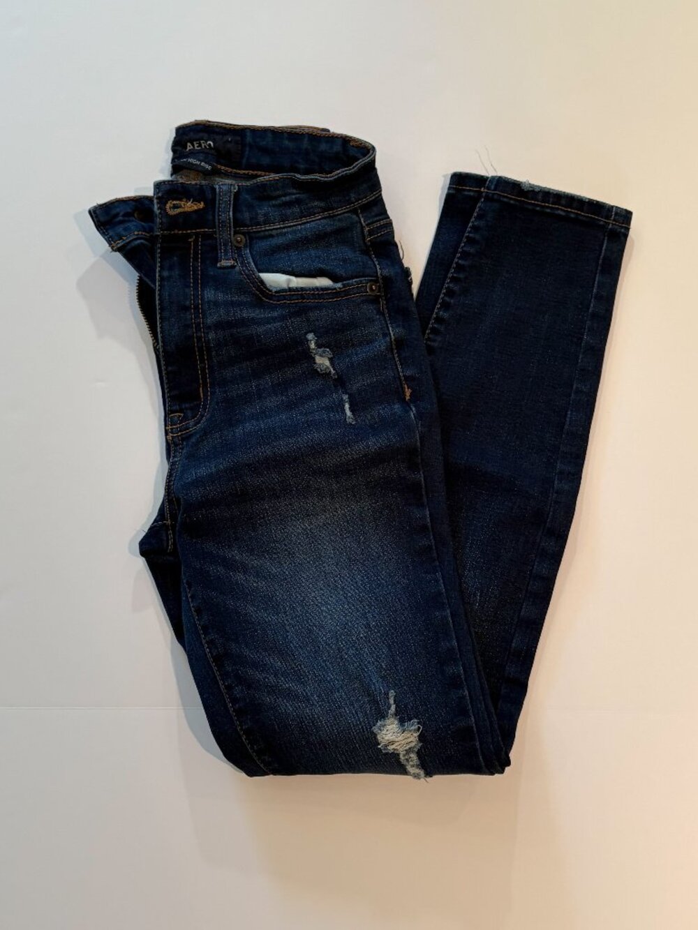 Aeropostale Super High Rise Distressed Skinny Jeans Size 0 Dark Wash